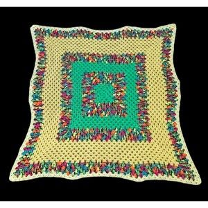 Hand Crochet Granny Square Afghan Baby,Throw,Lap Blanket Yellow 40"x48”